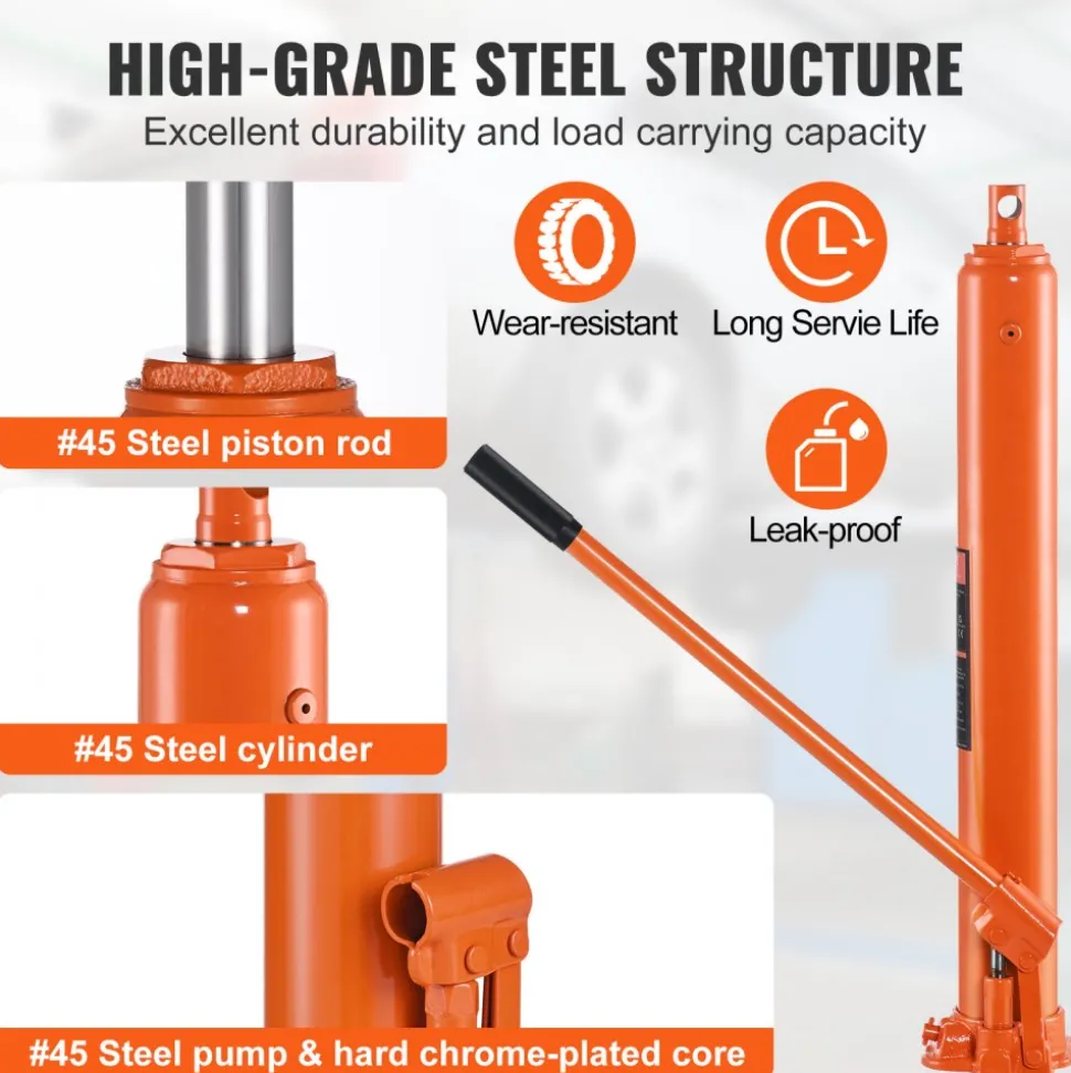 VEVOR Hydraulic Long Ram Jack, 4 Ton Engine Hoist Cylinder with Single Piston Pump And Flat Base, Hydraulic Ram Cylinder for Engine Lift Hoists, Hydraulic Garage/Shop Cranes, Mechanical, Farm