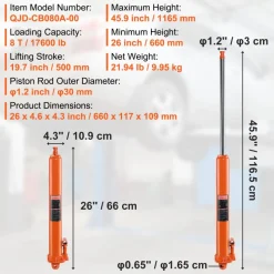 VEVOR Hydraulic Long Ram Jack, 8 Ton Engine Hoist Cylinder with Single Piston Pump And Clevis Base, Hydraulic Ram Cylinder for Engine Lift Hoists, Hydraulic Garage/Shop Cranes, Mechanical, Farm