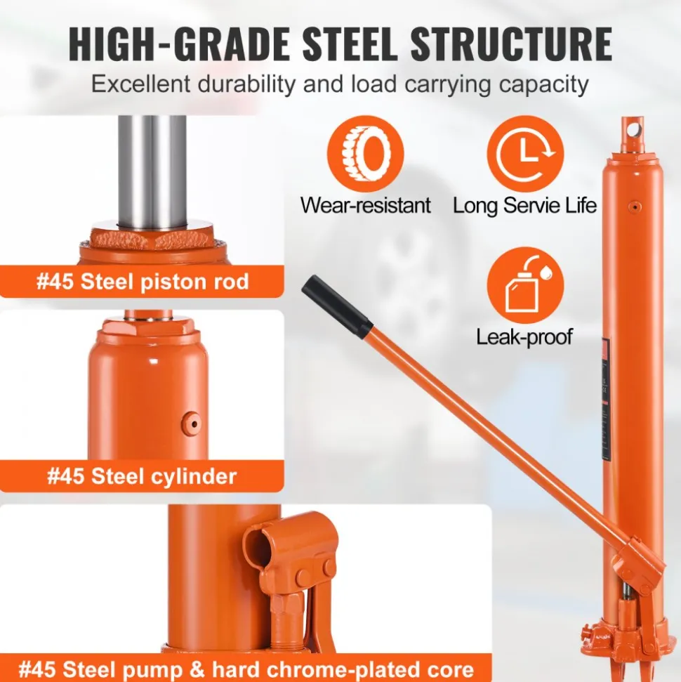 VEVOR Hydraulic Long Ram Jack, 8 Ton Engine Hoist Cylinder with Single Piston Pump And Clevis Base, Hydraulic Ram Cylinder for Engine Lift Hoists, Hydraulic Garage/Shop Cranes, Mechanical, Farm