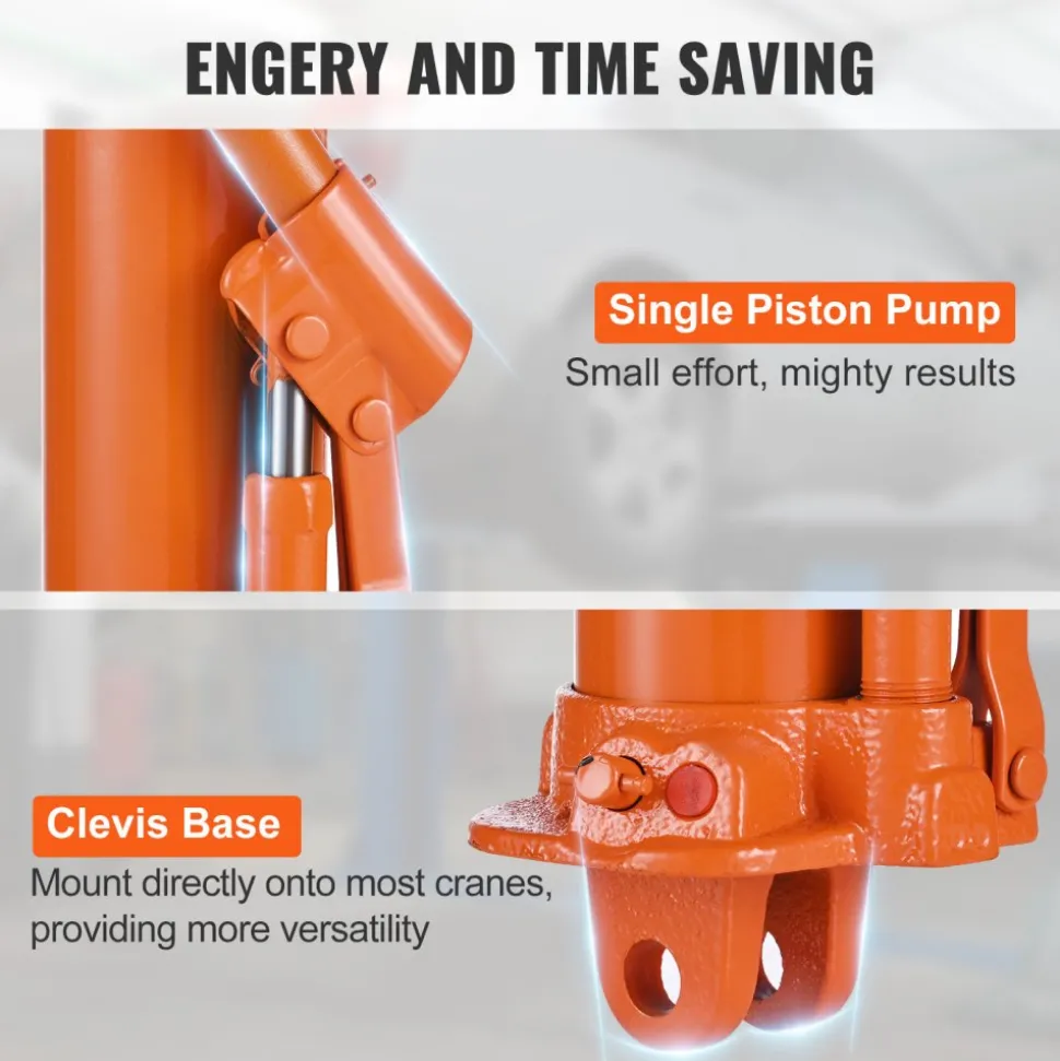 VEVOR Hydraulic Long Ram Jack, 8 Ton Engine Hoist Cylinder with Single Piston Pump And Clevis Base, Hydraulic Ram Cylinder for Engine Lift Hoists, Hydraulic Garage/Shop Cranes, Mechanical, Farm