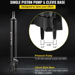 VEVOR Hydraulic Long Ram Jack, 3 Tons/6600 lbs Capacity, with Single Piston Pump and Clevis Base, Manual Cherry Picker with Handle, for Garage/Shop Cranes, Engine Lift Hoist, Black