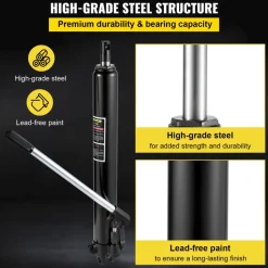 VEVOR Hydraulic Long Ram Jack, 3 Tons/6600 lbs Capacity, with Single Piston Pump and Clevis Base, Manual Cherry Picker with Handle, for Garage/Shop Cranes, Engine Lift Hoist, Black
