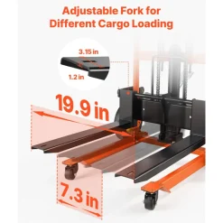 VEVOR Hydraulic Material Lift Winch Stacker, 450 lbs Load Capacity, Pallet Truck Dolly with Fork Lift Table, 35.4 Inches Max Lifting Height, Foldable & Portable Pallet Jack Table Cart, Orange & Black