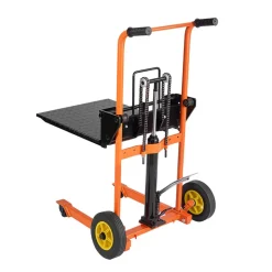 VEVOR Hydraulic Material Lift Winch Stacker, 450 lbs Load Capacity, Pallet Truck Dolly with Fork Lift Table, 35.4 Inches Max Lifting Height, Foldable & Portable Pallet Jack Table Cart, Orange & Black