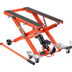VEVOR Hydraulic Motorcycle Lift Jack, 1100 lbs Capacity, Scissor Lift Jack Portable Motorcycle Hoist Stand with 6 Wheels, 4.72"-15.15" Height Range, Hydraulic Foot-Operated Hoist Stand for Dirt Bikes