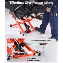 VEVOR Hydraulic Motorcycle Lift Jack, 1100 lbs Capacity, Scissor Lift Jack Portable Motorcycle Hoist Stand with 6 Wheels, 4.72