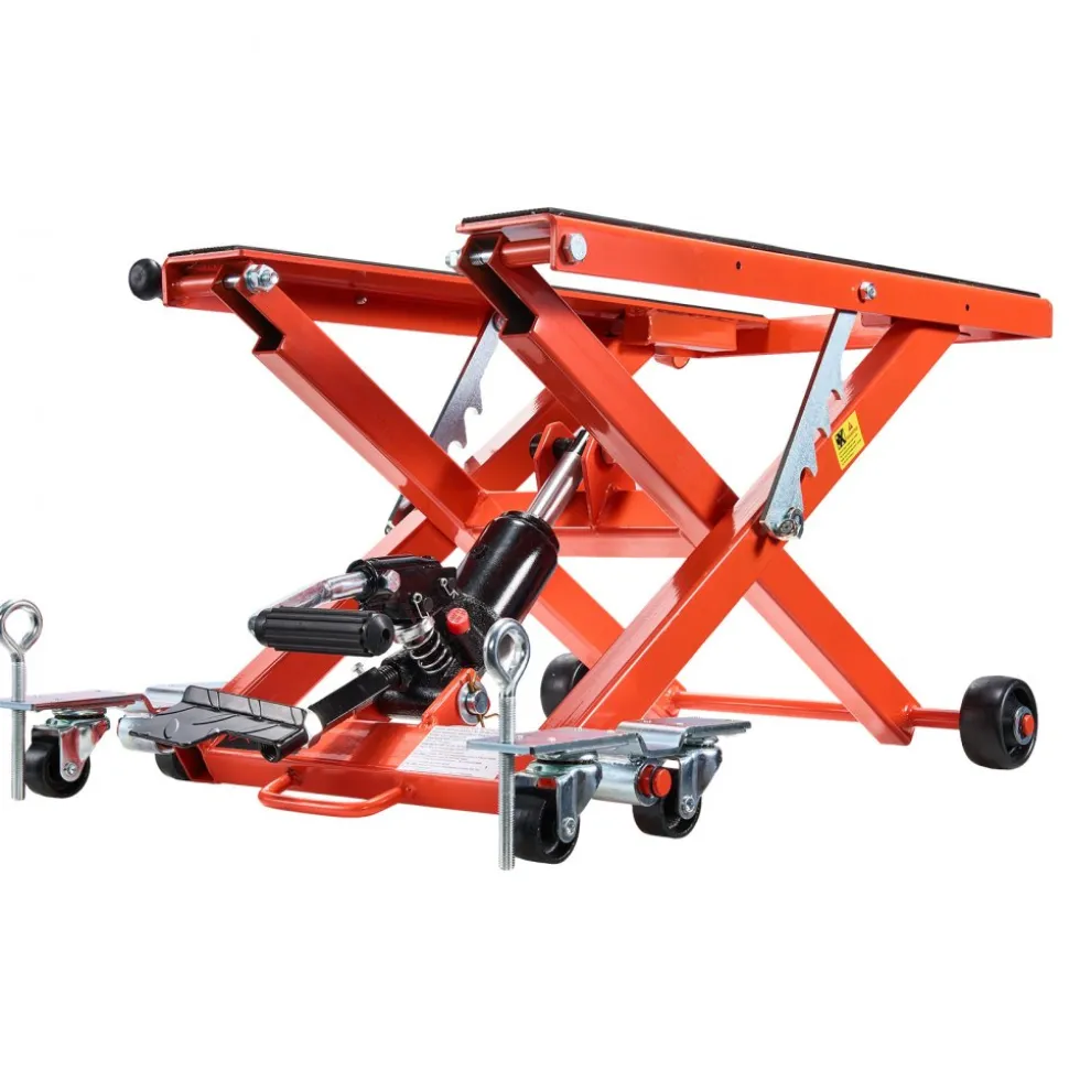 VEVOR Hydraulic Motorcycle Lift Jack, 1100 lbs Capacity, Scissor Lift Jack Portable Motorcycle Hoist Stand with 6 Wheels, 4.72"-15.15" Height Range, Hydraulic Foot-Operated Hoist Stand for Dirt Bikes