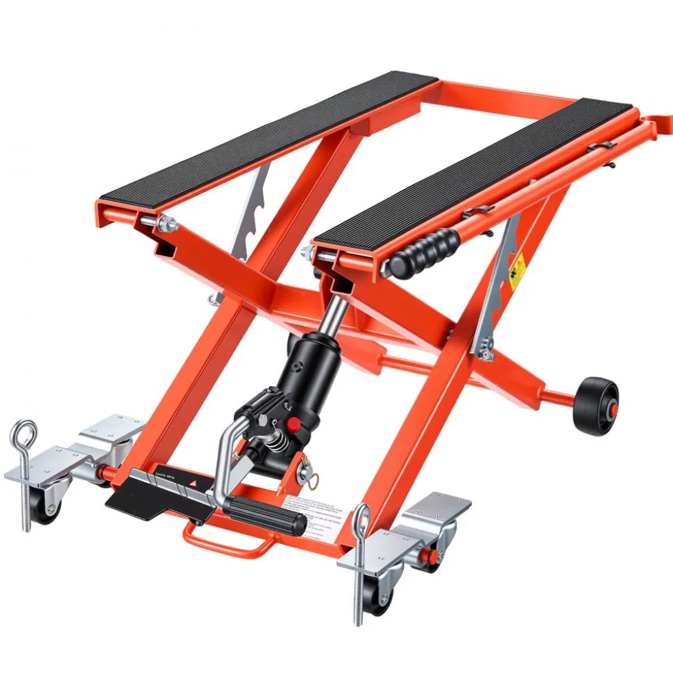 VEVOR Hydraulic Motorcycle Lift Jack, 1100 lbs Capacity, Scissor Lift Jack Portable Motorcycle Hoist Stand with 6 Wheels, 4.72"-15.15" Height Range, Hydraulic Foot-Operated Hoist Stand for Dirt Bikes