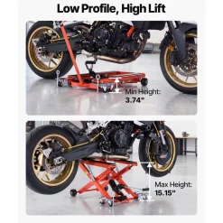 VEVOR Hydraulic Motorcycle Lift Jack, 1100 lbs Capacity, Scissor Lift Jack Portable Motorcycle Hoist Stand with 6 Wheels, 4.72