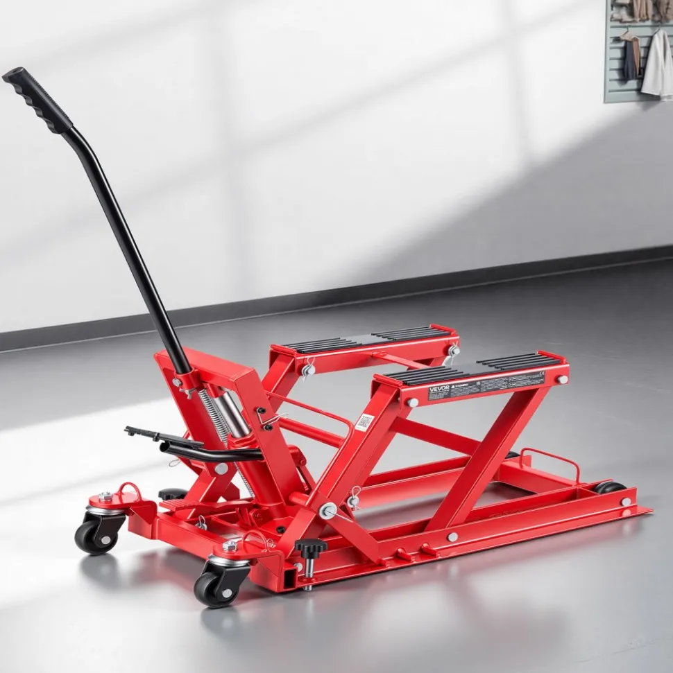 VEVOR Hydraulic Motorcycle Lift Jack, 1500 lbs Capacity, ATV Lift Jack Portable Motorcycle Hoist Stand with 4 Wheels, 4.5"-15.2" Height Range, Hydraulic Foot-Operated Hoist Stand for ATVs, Dirt Bikes
