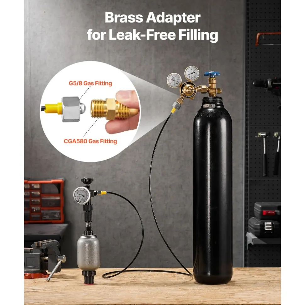 VEVOR Hydraulic Nitrogen Accumulator Charging Kit, All-in-One Nitrogen Fill Kit, Pressure Test System with 3 Gauges (1500, 4000, 6000 PSI), 6 Adapters Couplings, 1 Gas Hose, 1 Valve, 1 CGA580 Adapter