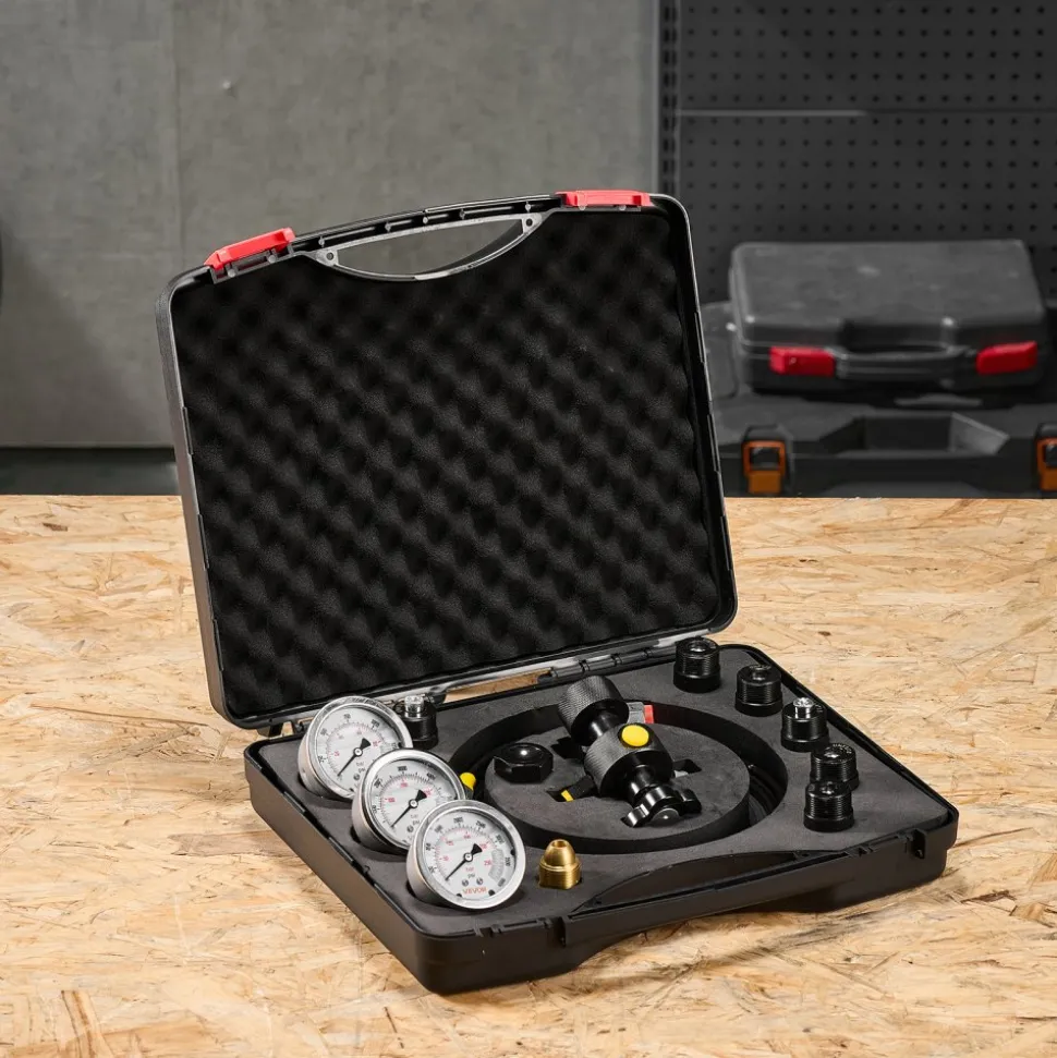 VEVOR Hydraulic Nitrogen Accumulator Charging Kit, All-in-One Nitrogen Fill Kit, Pressure Test System with 3 Gauges (1500, 4000, 6000 PSI), 6 Adapters Couplings, 1 Gas Hose, 1 Valve, 1 CGA580 Adapter
