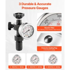 VEVOR Hydraulic Nitrogen Accumulator Charging Kit, All-in-One Nitrogen Fill Kit, Pressure Test System with 3 Gauges (1500, 4000, 6000 PSI), 6 Adapters Couplings, 1 Gas Hose, 1 Valve, 1 CGA580 Adapter