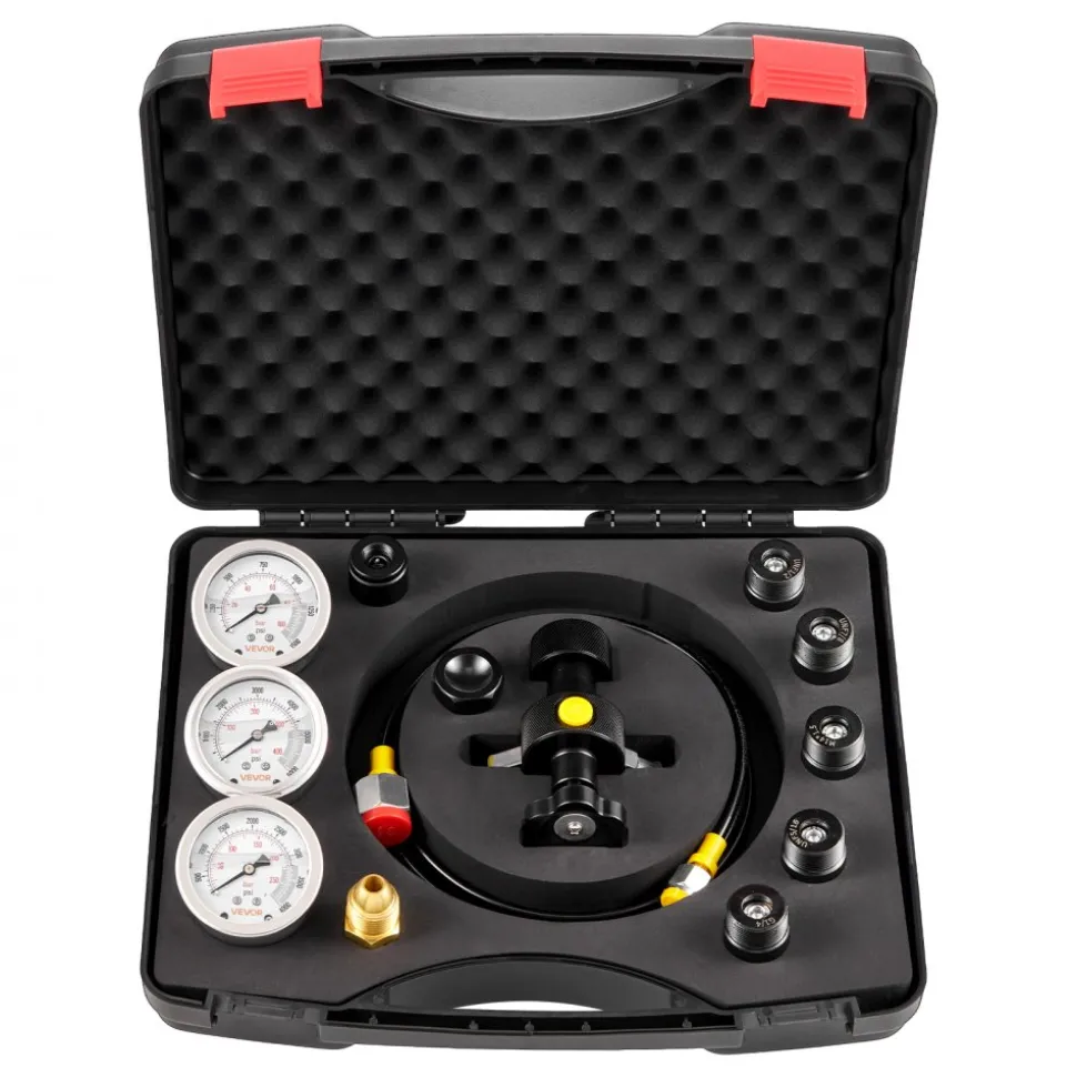 VEVOR Hydraulic Nitrogen Accumulator Charging Kit, All-in-One Nitrogen Fill Kit, Pressure Test System with 3 Gauges (1500, 4000, 6000 PSI), 6 Adapters Couplings, 1 Gas Hose, 1 Valve, 1 CGA580 Adapter
