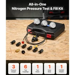 VEVOR Hydraulic Nitrogen Accumulator Charging Kit, All-in-One Nitrogen Fill Kit, Pressure Test System with 3 Gauges (1500, 4000, 6000 PSI), 6 Adapters Couplings, 1 Gas Hose, 1 Valve, 1 CGA580 Adapter