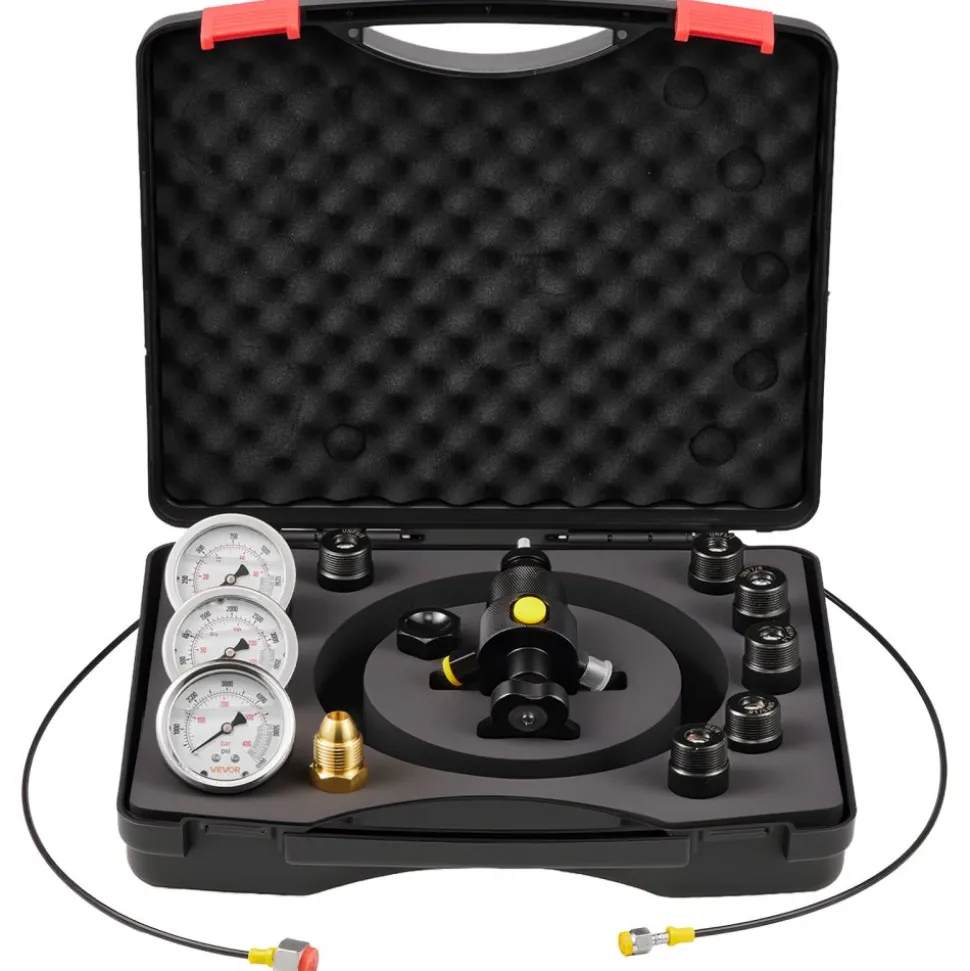 VEVOR Hydraulic Nitrogen Accumulator Charging Kit, All-in-One Nitrogen Fill Kit, Pressure Test System with 3 Gauges (1500, 4000, 6000 PSI), 6 Adapters Couplings, 1 Gas Hose, 1 Valve, 1 CGA580 Adapter