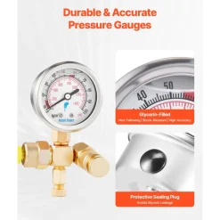 VEVOR Hydraulic Nitrogen Accumulator Charging Kit, 0-1420 PSI Nitrogen Fill Kit, Pressure Test System with 1 Pressure Gauge, 1 Gas Hose, 1 Valve Body and 1 CGA580 Adapter for Construction Machinery