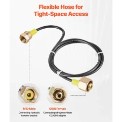 VEVOR Hydraulic Nitrogen Accumulator Charging Kit, 0-1420 PSI Nitrogen Fill Kit, Pressure Test System with 1 Pressure Gauge, 1 Gas Hose, 1 Valve Body and 1 CGA580 Adapter for Construction Machinery