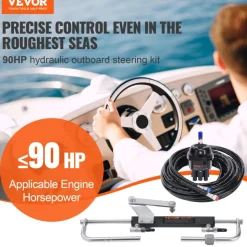 VEVOR Hydraulic Outboard Steering Kit, 90HP, Marine Boat Hydraulic Steering System, with Helm Pump Two-Way Lock Cylinder and 24 Feet Hydraulic Steering Hose, for Single Station Single-Engine Boats