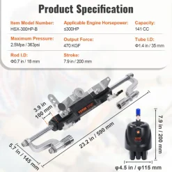 VEVOR Hydraulic Outboard Steering Kit, 300HP, Marine Boat Hydraulic Steering System, with Helm Pump Two-Way Lock Cylinder and 26 Feet Hydraulic Steering Hose, for Single Station Single-Engine Boats