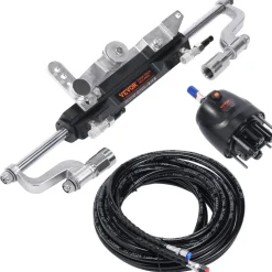 VEVOR Hydraulic Outboard Steering Pump, 1.4 Cubic Inches, 150HP Front Mount Hydraulic Helm Pump with Two-Way Lock Cylinder Stainless Steel ORB Fittings, for Single Station Single-Engine Boats