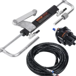 VEVOR Hydraulic Outboard Steering Kit, 90HP, Marine Boat Hydraulic Steering System, with Helm Pump Two-Way Lock Cylinder and 20 Feet Hydraulic Steering Hose, for Single Station Single-Engine Boats