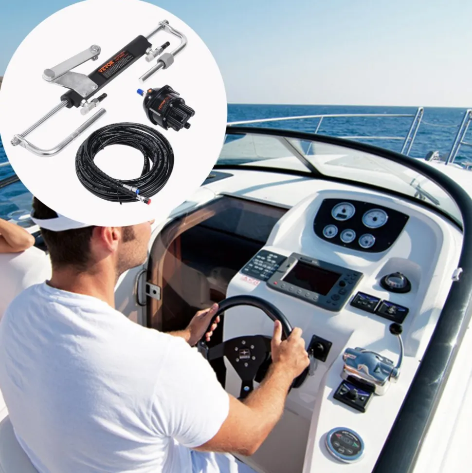 VEVOR Hydraulic Outboard Steering Kit, 90HP, Marine Boat Hydraulic Steering System, with Helm Pump Two-Way Lock Cylinder and 20 Feet Hydraulic Steering Hose, for Single Station Single-Engine Boats
