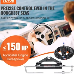 VEVOR Hydraulic Outboard Steering Kit, 150HP, Marine Boat Hydraulic Steering System, with Helm Pump Two-Way Lock Cylinder and 26 Feet Hydraulic Steering Hose, for Single Station Single-Engine Boats