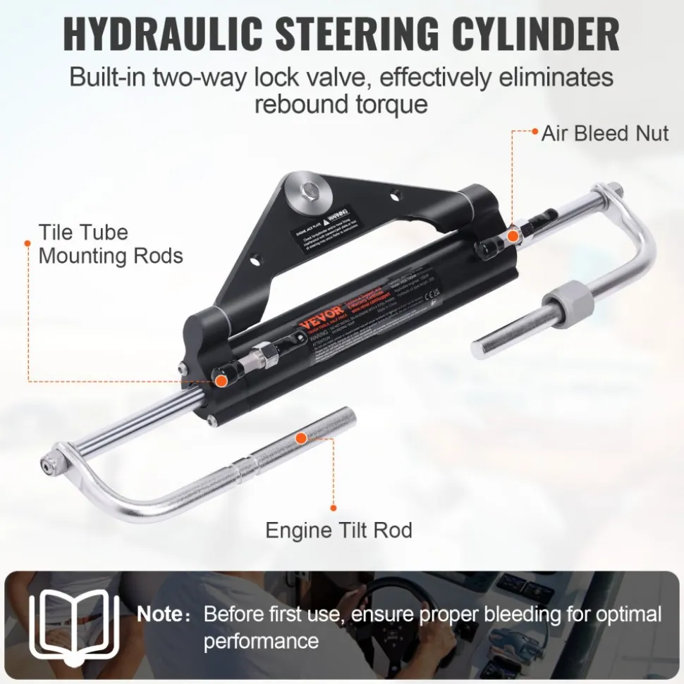 VEVOR Hydraulic Outboard Steering Kit, 150HP, Marine Boat Hydraulic Steering System, with Helm Pump Two-Way Lock Cylinder and 26 Feet Hydraulic Steering Hose, for Single Station Single-Engine Boats