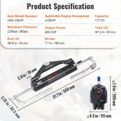 VEVOR Hydraulic Outboard Steering Kit, 150HP, Marine Boat Hydraulic Steering System, with Helm Pump Two-Way Lock Cylinder and 26 Feet Hydraulic Steering Hose, for Single Station Single-Engine Boats