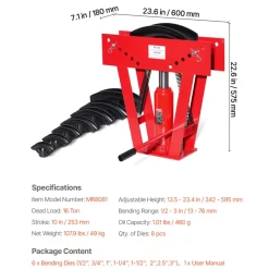 VEVOR Hydraulic Pipe Bender, 16 Ton Manual Copper Exhaust Pipe Bending Machine with 8 Dies (1/2