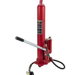 VEVOR Hydraulic/Pneumatic Long Ram Jack, 8 Tons/17363 lbs Capacity, with Single Piston Pump and Clevis Base, Manual Cherry Picker with Handle, for Garage/Shop Cranes, Engine Lift Hoist, Red