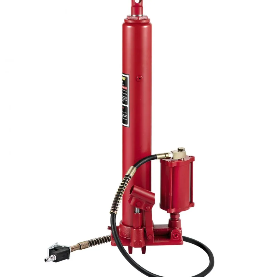 VEVOR Hydraulic/Pneumatic Long Ram Jack, 8 Tons/17363 lbs Capacity, with Single Piston Pump and Clevis Base, Manual Cherry Picker with Handle, for Garage/Shop Cranes, Engine Lift Hoist, Red