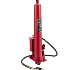 VEVOR Hydraulic/Pneumatic Long Ram Jack, 8 Tons/17363 lbs Capacity, with Single Piston Pump and Clevis Base, Manual Cherry Picker with Handle, for Garage/Shop Cranes, Engine Lift Hoist, Red