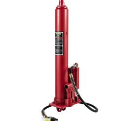 VEVOR Hydraulic/Pneumatic Long Ram Jack, 8 Tons/17363 lbs Capacity, with Single Piston Pump and Clevis Base, Manual Cherry Picker with Handle, for Garage/Shop Cranes, Engine Lift Hoist, Red