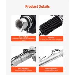 VEVOR Hydraulic Power Steering Rack and Pinion, with Dust Boot, Compatible with 1996-2000 Toyota 4Runner L4 2.7L, 1996-2002 Toyota 4Runner V6 3.4L, 1998-2004 Toyota Tacoma L4 2.7L / V6 3.4L (RWD)