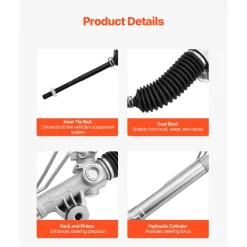 VEVOR Hydraulic Power Steering Rack and Pinion, with Dust Boot, Compatible with Chevrolet, Silverado 1500 1999-2003, Silverado 1500 2004-2005 Without Spring Special (B2E) or High Output Package (B4V)