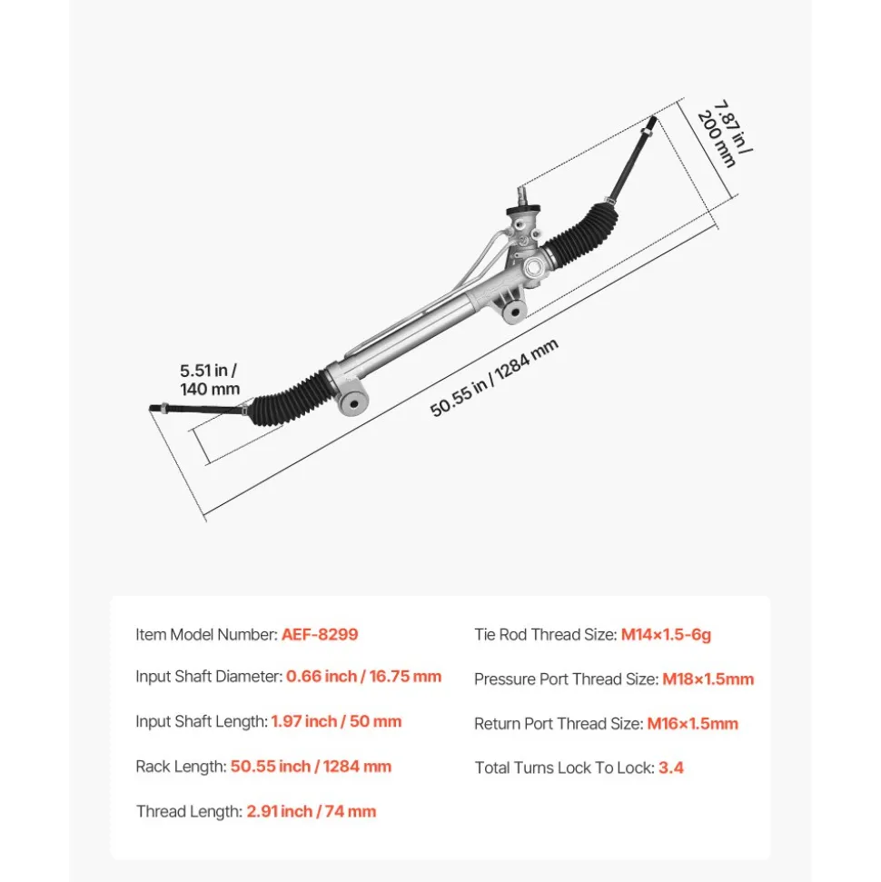 VEVOR Hydraulic Power Steering Rack and Pinion, with Dust Boot, Compatible with Chevrolet, Silverado 1500 1999-2003, Silverado 1500 2004-2005 Without Spring Special (B2E) or High Output Package (B4V)