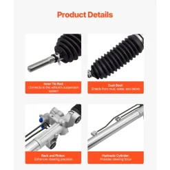 VEVOR Hydraulic Power Steering Rack and Pinion, Rack and Pinion Assembly with Dust Boot, Compatible with 2003-2007 Honda Accord 2.4L, 2004-2006 Acura TL 3.2L, 2007-2008 Acura TL 3.2L / 3.5L