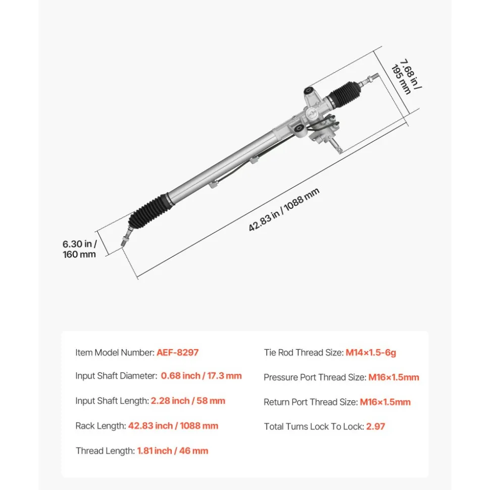 VEVOR Hydraulic Power Steering Rack and Pinion, Rack and Pinion Assembly with Dust Boot, Compatible with 2003-2007 Honda Accord 2.4L, 2004-2006 Acura TL 3.2L, 2007-2008 Acura TL 3.2L / 3.5L