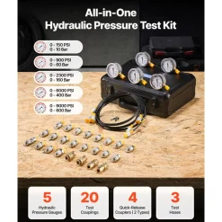 VEVOR Hydraulic Pressure Test Kit, 250/400/600bar, 3 Gauges 11 Test Couplings 3 Test Hoses, Excavator Hydraulic Test Gauge Set with Portable Carrying Case for Excavator Tractors Construction Machinery