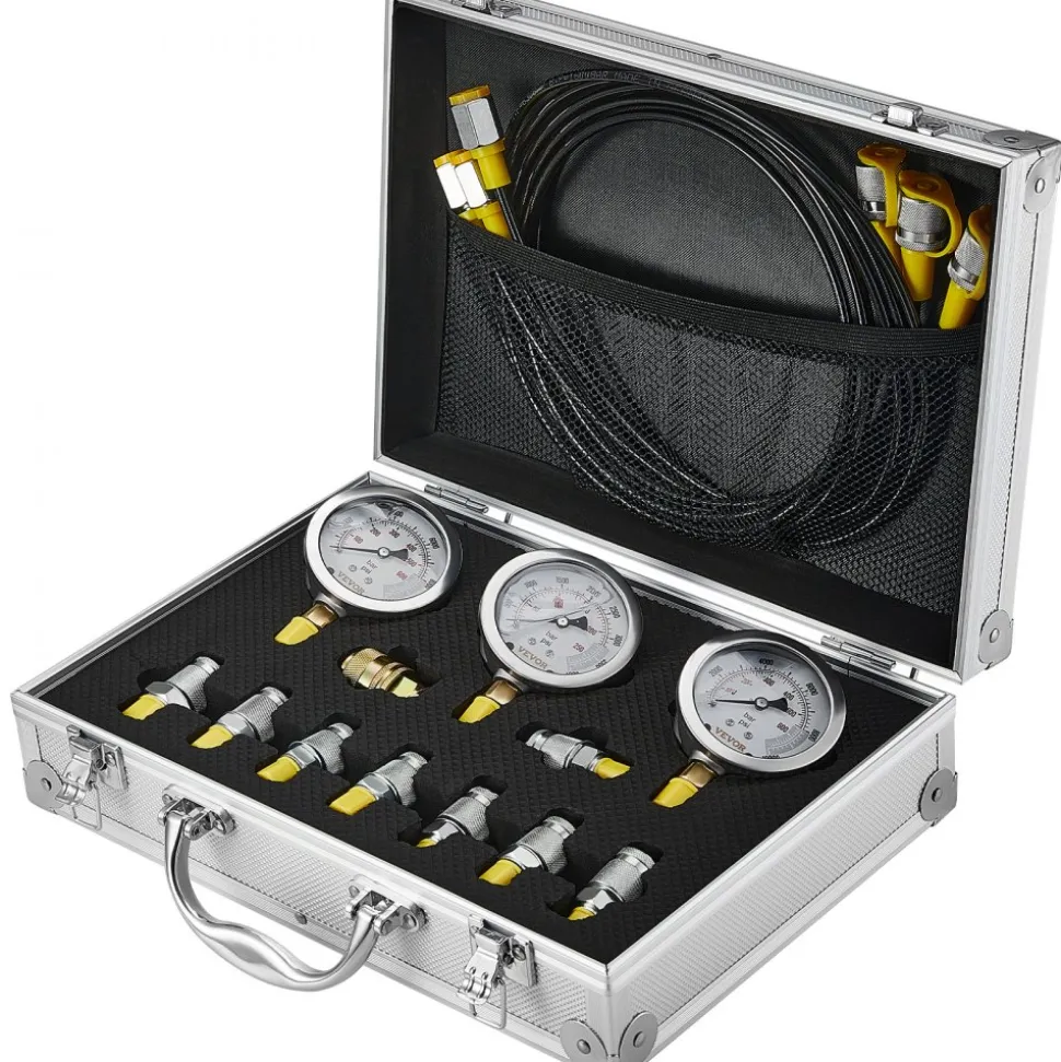 VEVOR Hydraulic Pressure Test Kit, 250/400/600bar, 3 Gauges 9 Test Couplings 3 Test Hoses, Excavator Hydraulic Test Gauge Set with Portable Carrying Case for Excavator Tractors Construction Machinery