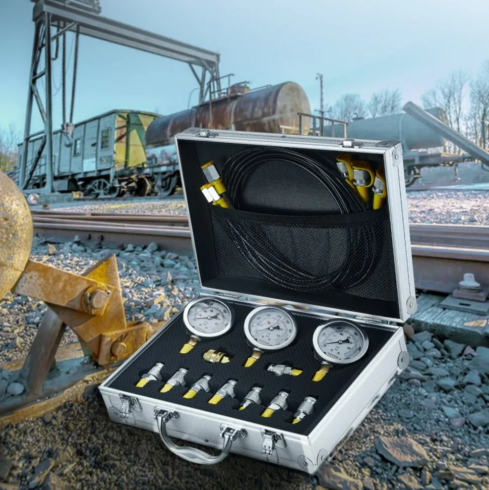 VEVOR Hydraulic Pressure Test Kit, 250/400/600bar, 3 Gauges 9 Test Couplings 3 Test Hoses, Excavator Hydraulic Test Gauge Set with Portable Carrying Case for Excavator Tractors Construction Machinery