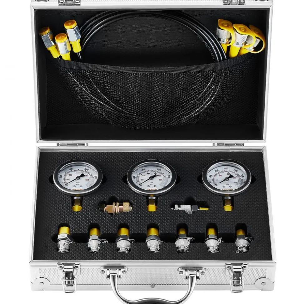 VEVOR Hydraulic Pressure Test Kit, 250/400/600bar, 3 Gauges 9 Test Couplings 3 Test Hoses, Excavator Hydraulic Test Gauge Set with Portable Carrying Case for Excavator Tractors Construction Machinery