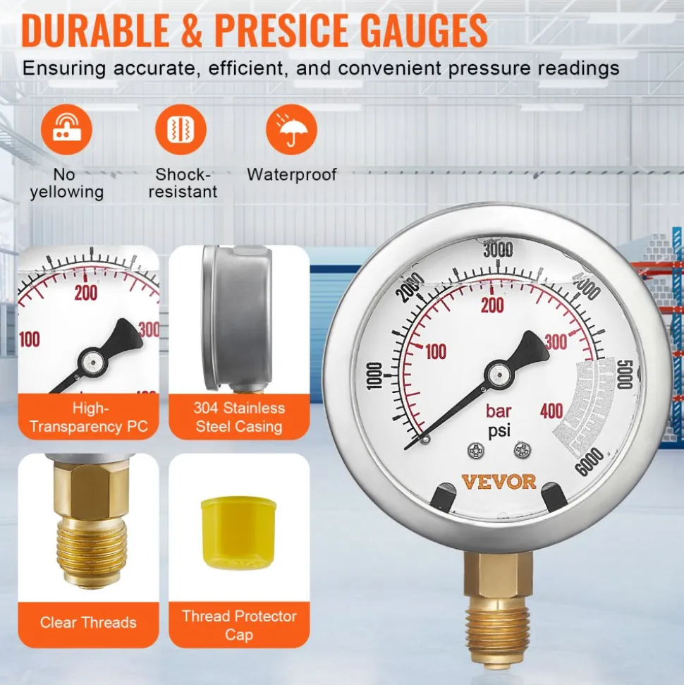 VEVOR Hydraulic Pressure Test Kit, 250/400/600bar, 3 Gauges 9 Test Couplings 3 Test Hoses, Excavator Hydraulic Test Gauge Set with Portable Carrying Case for Excavator Tractors Construction Machinery