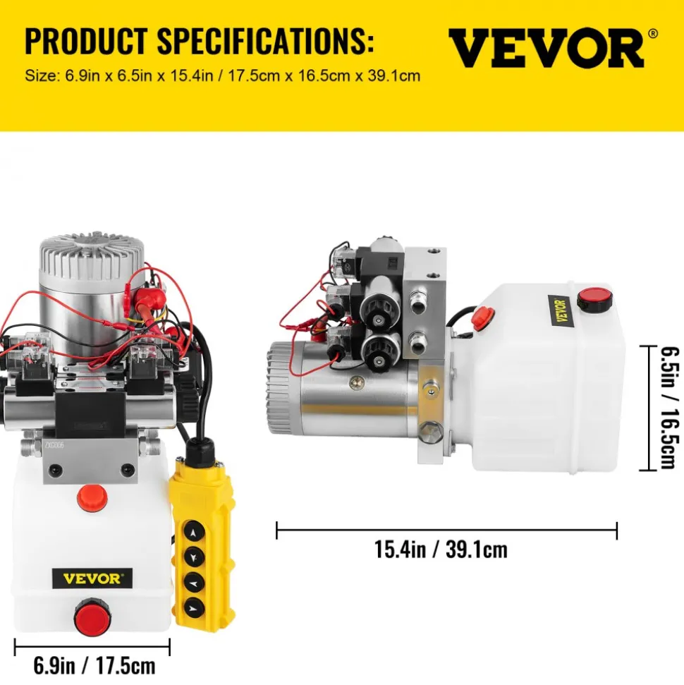 VEVOR Hydraulic Pump Double Acting Hydraulic Power Unit Double Solenoid Hydraulic Power Pack 12V DC Hydraulic Power Pump with 4.5Liter Reservoir for Dump Trailer Car Lifting