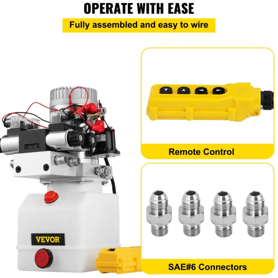 VEVOR Hydraulic Pump Double Acting Hydraulic Power Unit Double Solenoid Hydraulic Power Pack 12V DC Hydraulic Power Pump with 4.5Liter Reservoir for Dump Trailer Car Lifting