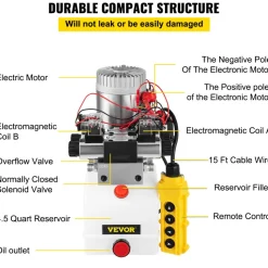 VEVOR Hydraulic Pump Double Acting Hydraulic Power Unit Double Solenoid Hydraulic Power Pack 12V DC Hydraulic Power Pump with 4.5Liter Reservoir for Dump Trailer Car Lifting