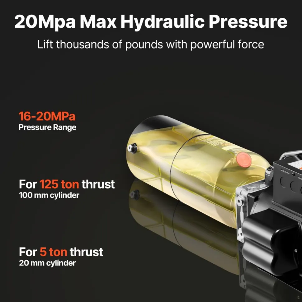 VEVOR Hydraulic Pump Power Unit, AC 220V, 10 Quart Single Acting Hydraulic Unit, 6.3 L/min Oil Flow, Max Discharge Pressure 22 MPa for Dump Truck, Auto Repair Garage, Car Lifting Platforms, Black