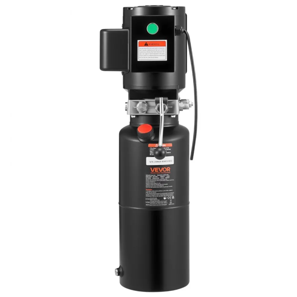 VEVOR Hydraulic Pump Power Unit, AC 220V, 10 Quart Single Acting Hydraulic Unit, 6.3 L/min Oil Flow, Max Discharge Pressure 22 MPa for Dump Truck, Auto Repair Garage, Car Lifting Platforms, Black